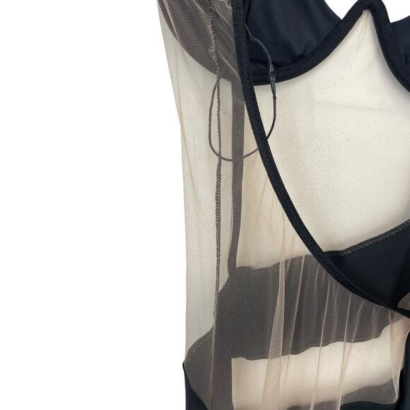 God Save Queens Scarlett Satin Mesh Panel Asymmetrical Dress Coverup Black Sz XS - Picture 9 of 12